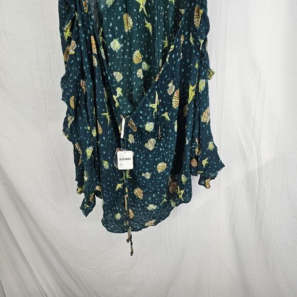 Free People Endless Summer Teal Green Seashell Print Halter Mini Dress Nwt Sz XL - Picture 10 of 13